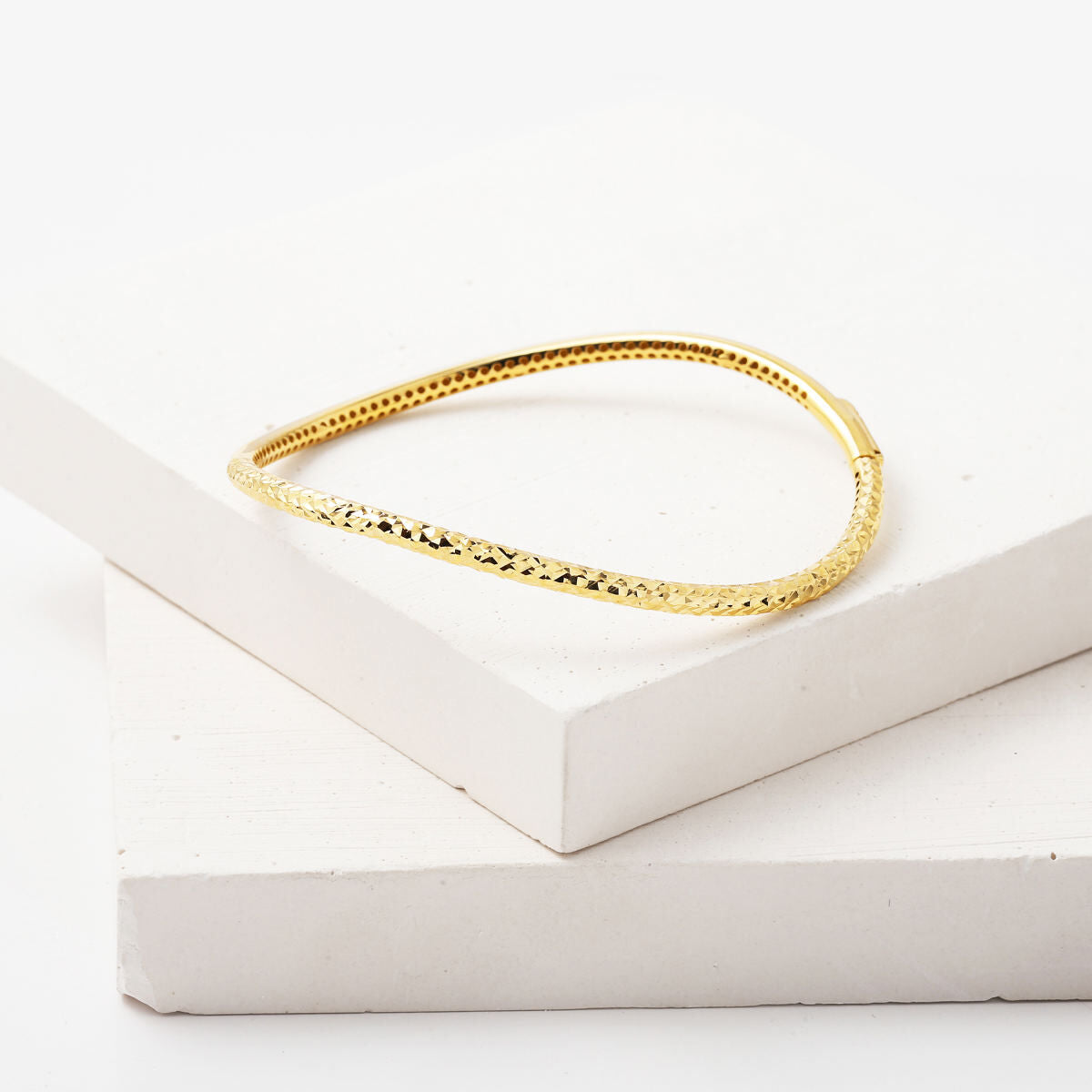 14K Yellow Gold Wavy Hand Engraved Hinged Cuff Bangle