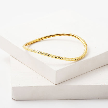 14K Yellow Gold Wavy Hand Engraved Hinged Cuff Bangle