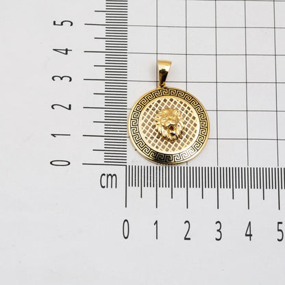 14K Yellow Gold Lion Medallion Enamel Necklace