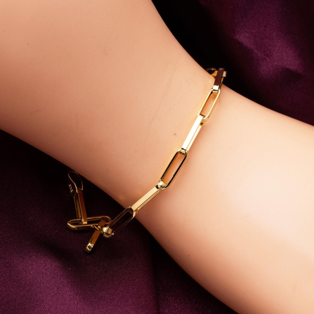 14K Yellow Gold Paperclip Chain Double Jewelry Set