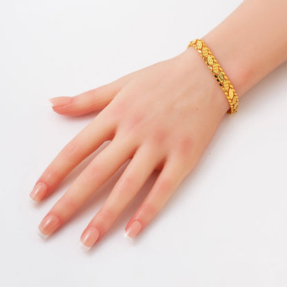 14K Yellow Gold Leaf Motif Sequin Bracelet