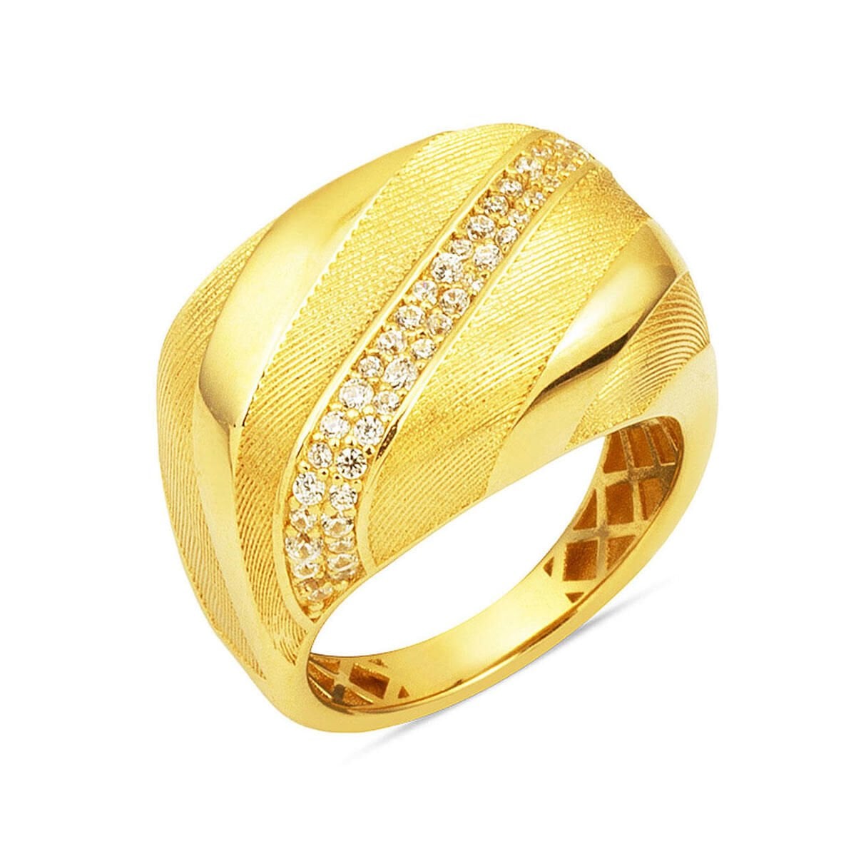 14K Yellow Gold Striped Cubic Zirconia Ring