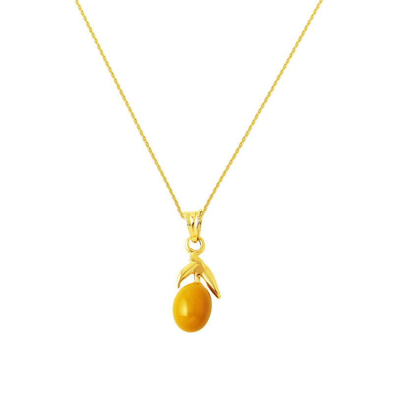 14K Yellow Gold Green Olive Enamel Necklace