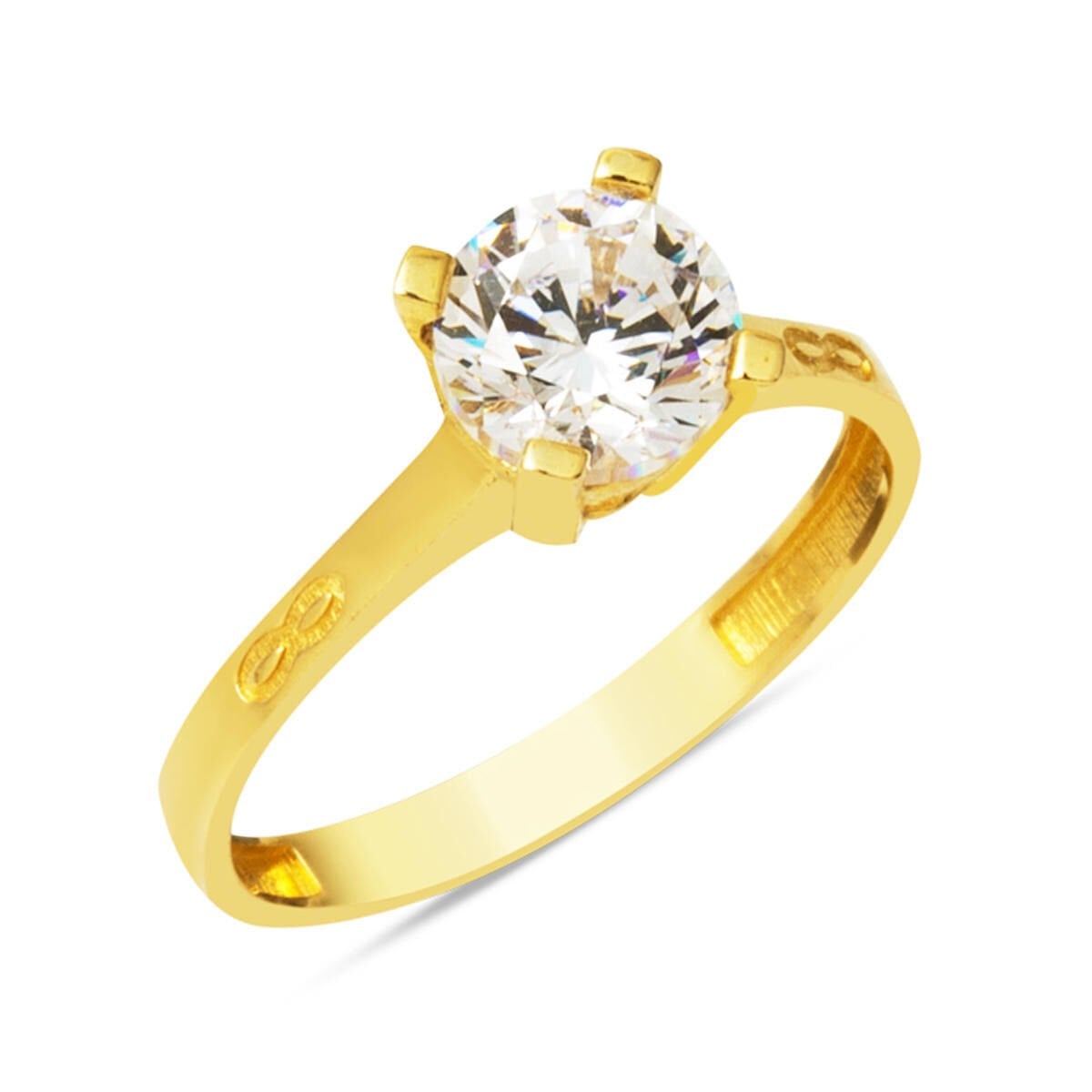 14K Yellow Gold Infinity Solitaire Cubic Zirconia Ring