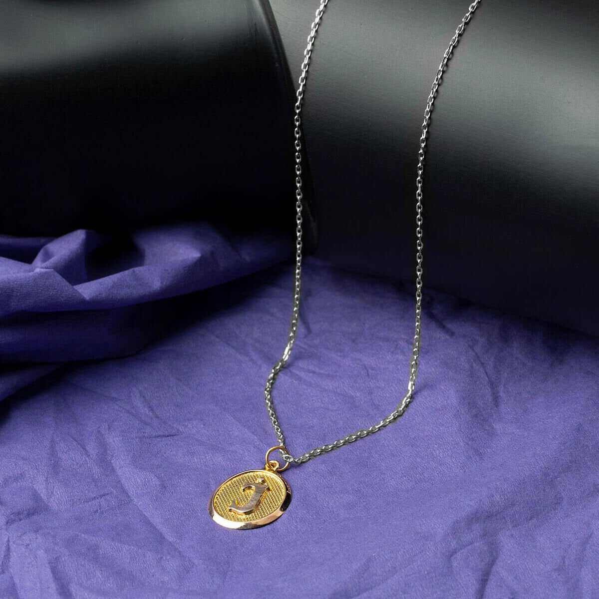 14K Yellow Gold Initial J Oval Pendant