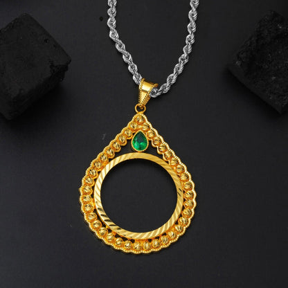 14K Yellow Gold Full Coin Style Teardrop Pendant