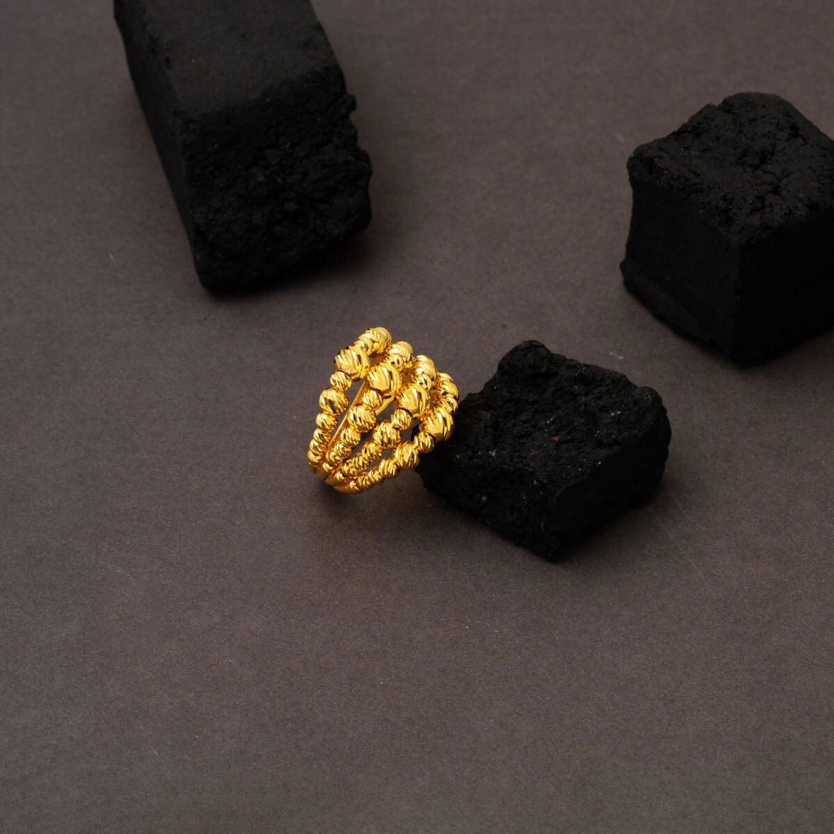 14K Yellow Gold Four Row Gold Bead Ring