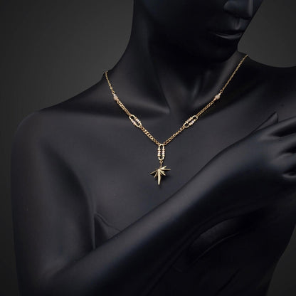 14K Yellow Gold Curb Chain North Star Cubic Zirconia Necklace