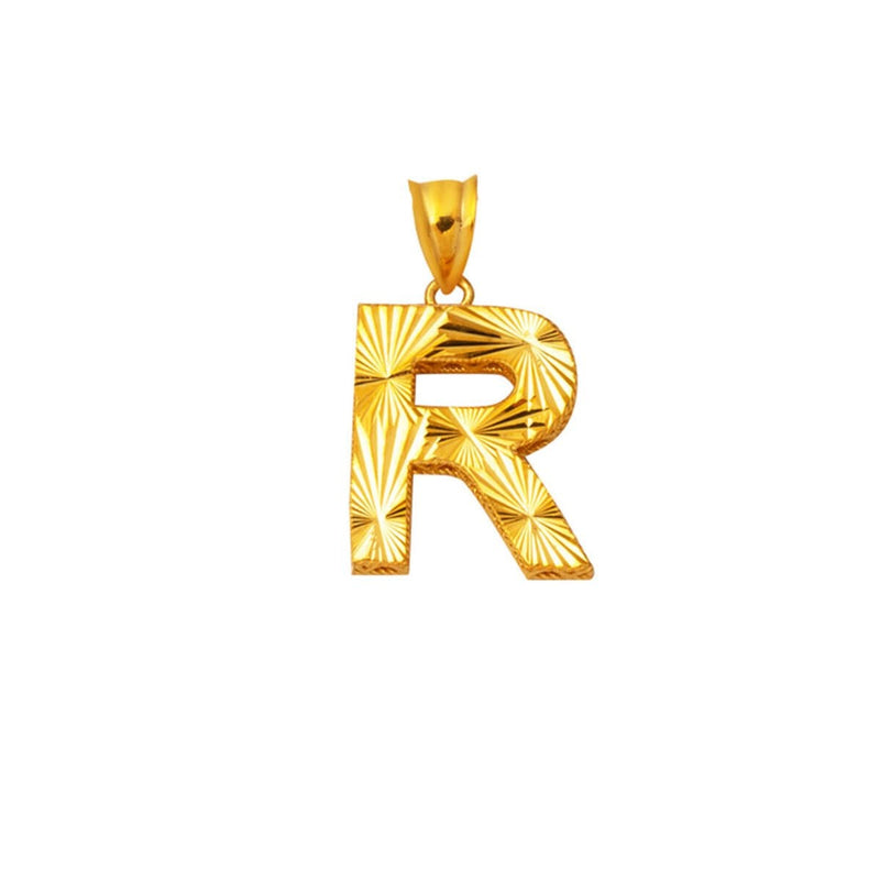 22K Yellow Gold Three Dimensional R Initial Pendant