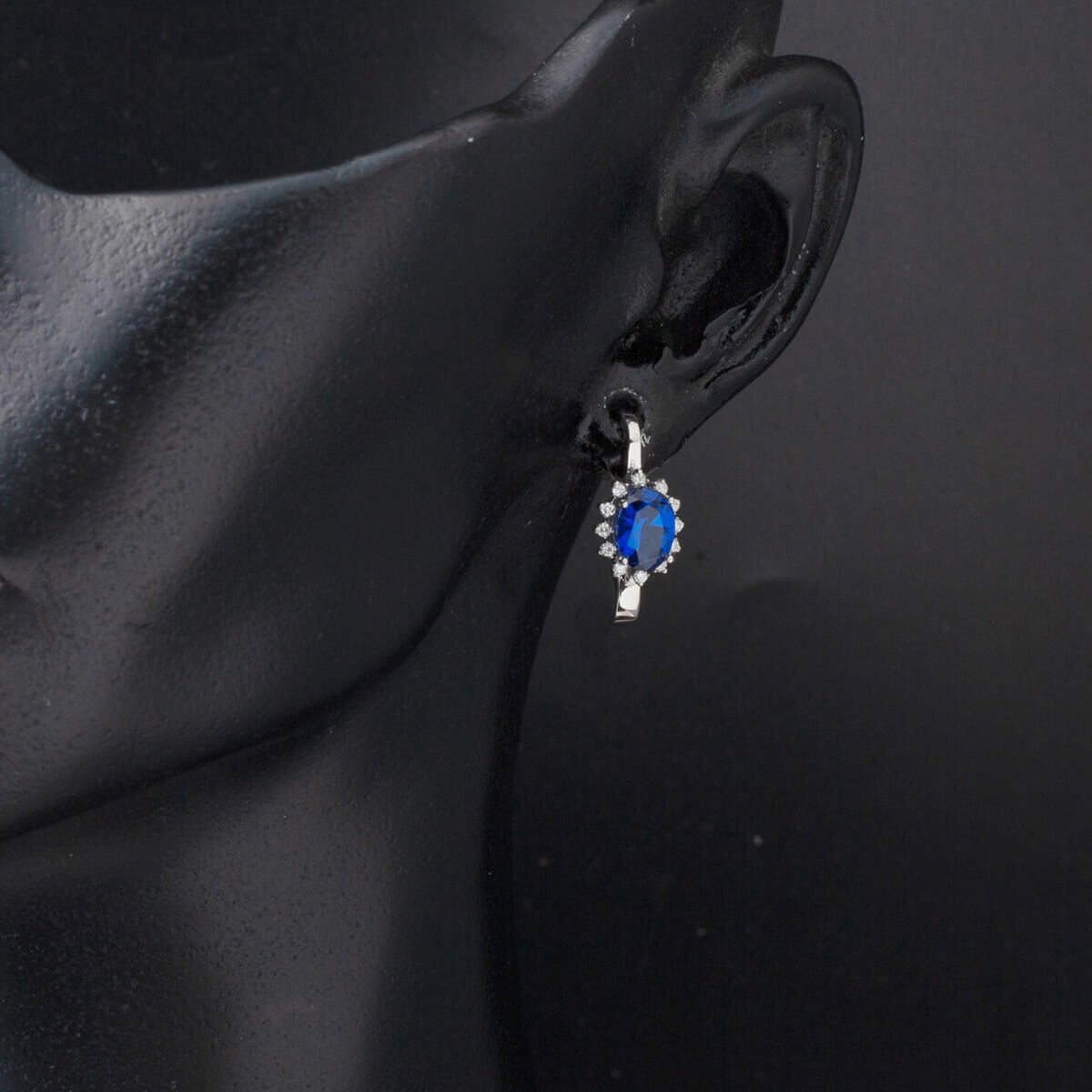 14K White Gold Diamond Sapphire Earrings