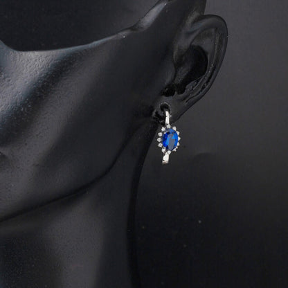 14K White Gold Diamond Sapphire Earrings