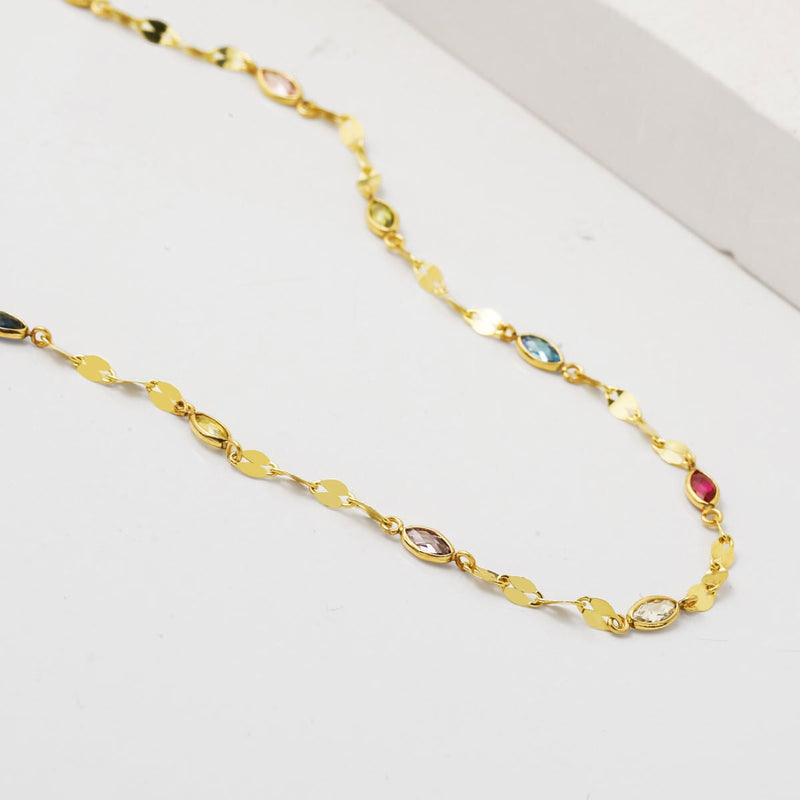 14K Yellow Gold Colored Minimalist Chain Cubic Zirconia Necklace