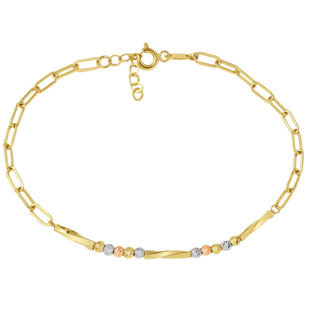 14K Yellow Gold Colored Gold Bead Paperclip Bracelet