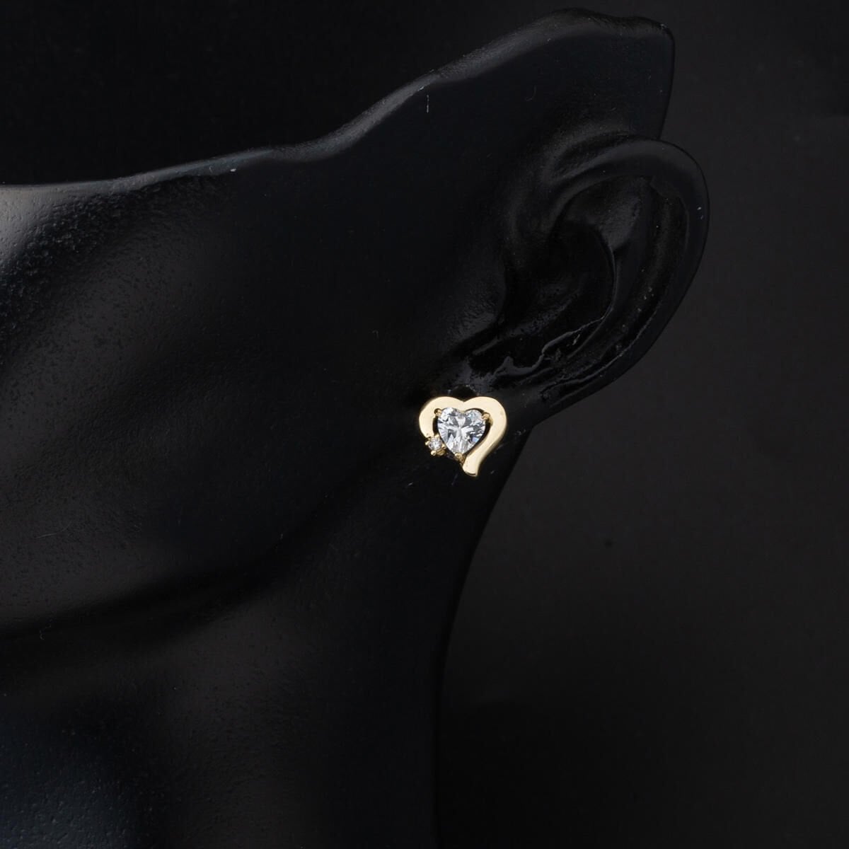 14K Yellow Gold Solitaire Heart Cubic Zirconia Earrings