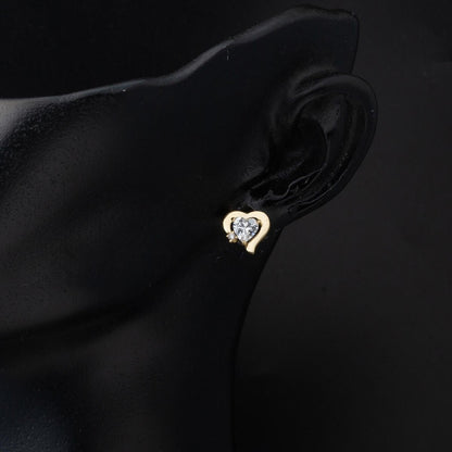 14K Yellow Gold Solitaire Heart Cubic Zirconia Earrings