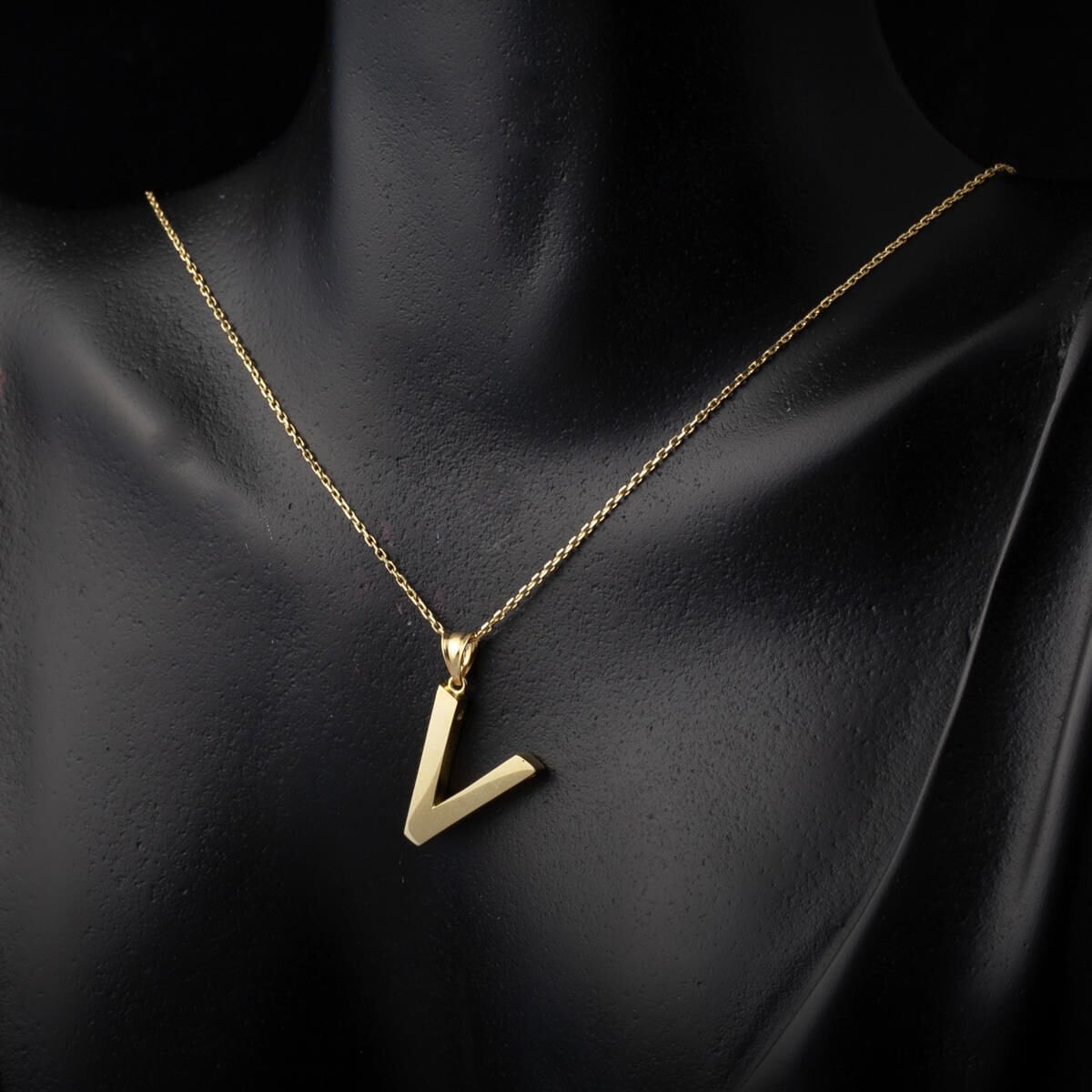 14K Yellow Gold Classic V Initial Necklace