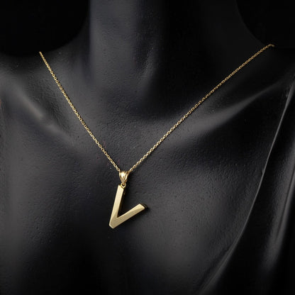 14K Yellow Gold Classic V Initial Necklace