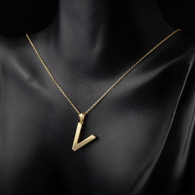 14K Yellow Gold Classic V Initial Necklace