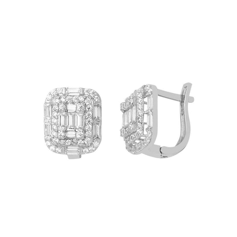 14K White Gold Segmented Baguette Cubic Zirconia Earrings