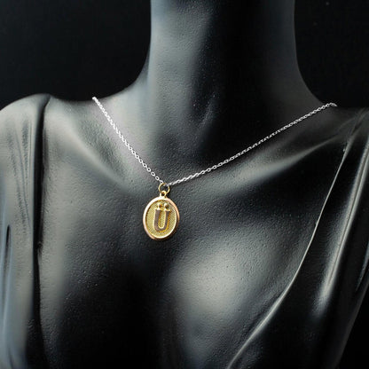 14K Yellow Gold U Initial Oval Pendant