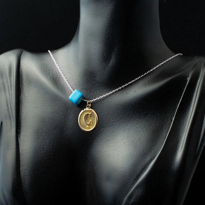 14K Yellow Gold Initial C Oval Pendant