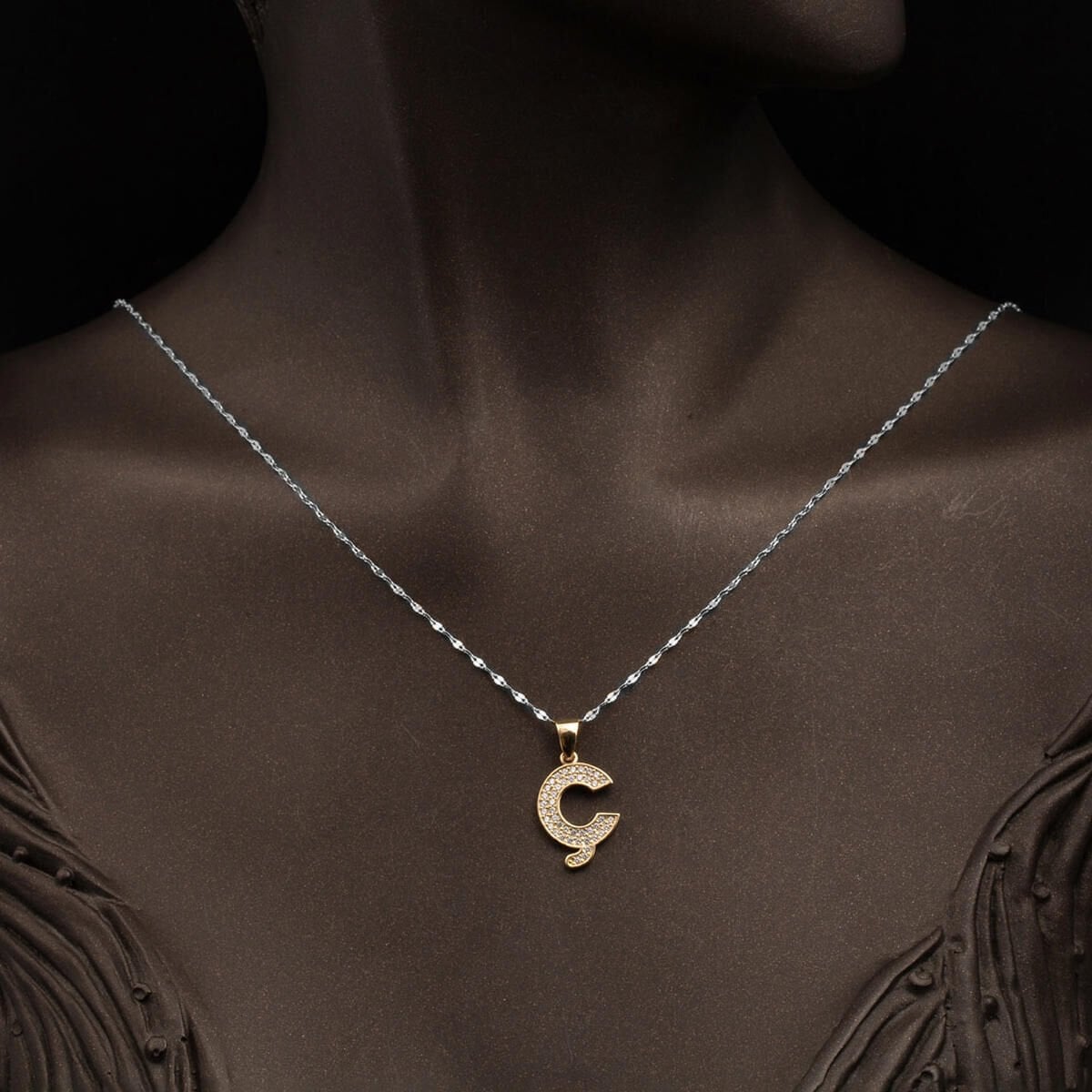 14K Yellow Gold Initial C Cubic Zirconia Pendant (1.26 g)