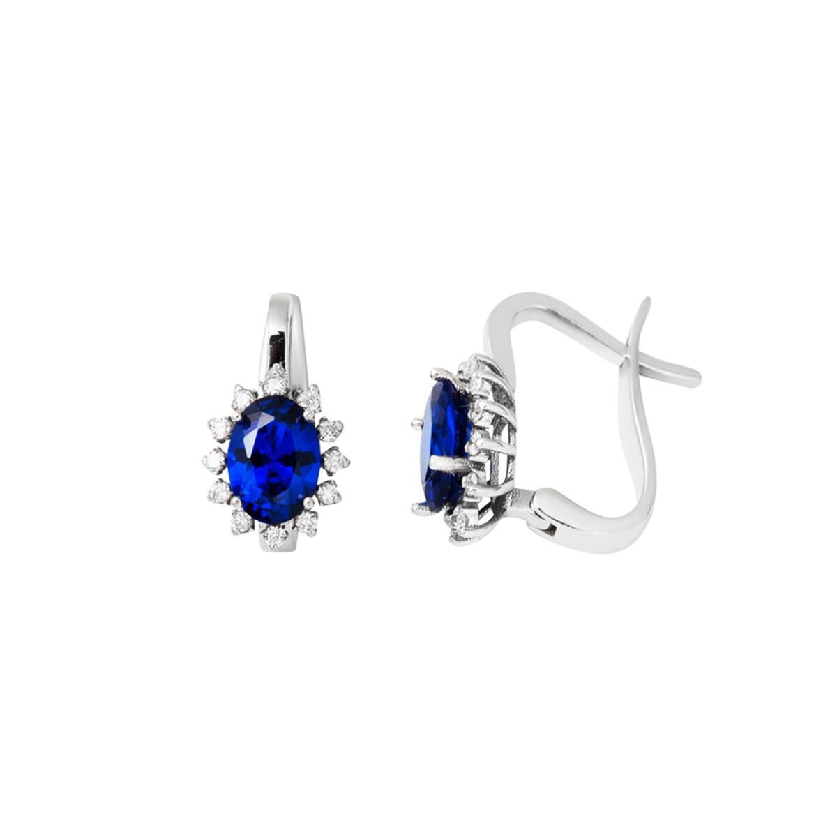 14K White Gold Diamond Sapphire Earrings