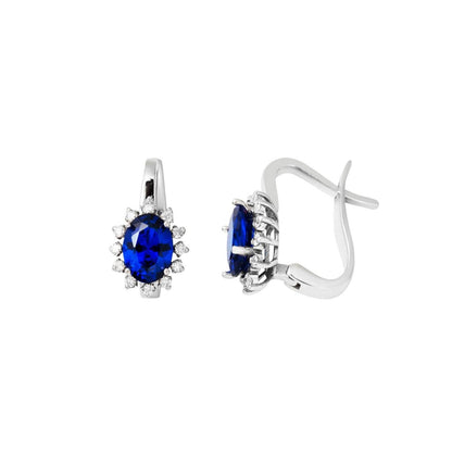 14K White Gold Diamond Sapphire Earrings