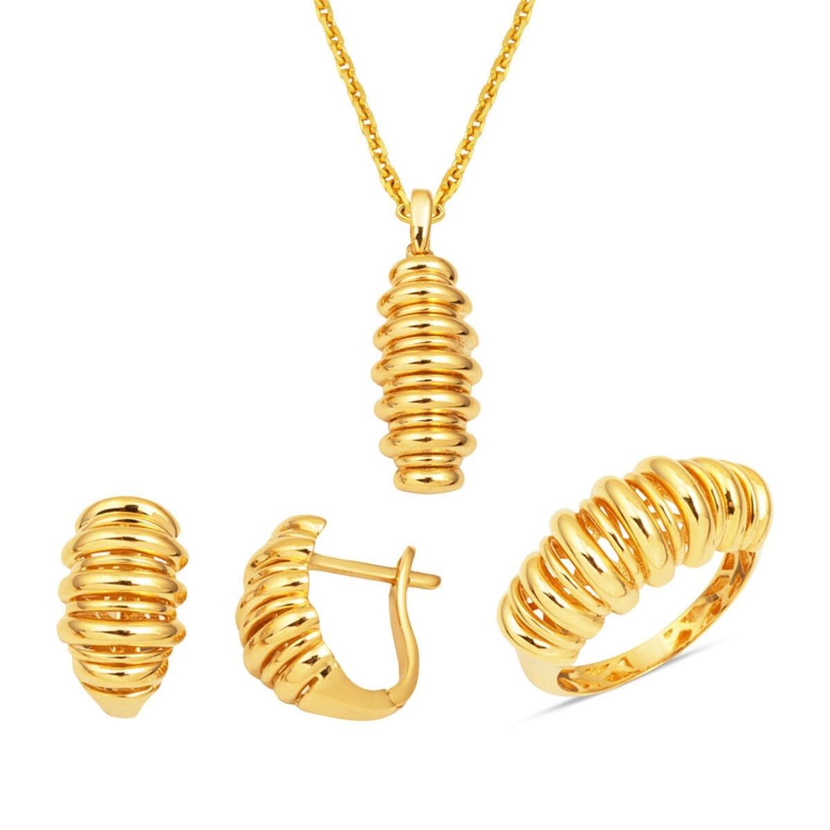 14K Yellow Gold Puffed Jewelry Set