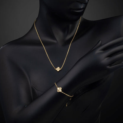 14K Yellow Gold Clover Necklace and Bracelet Set