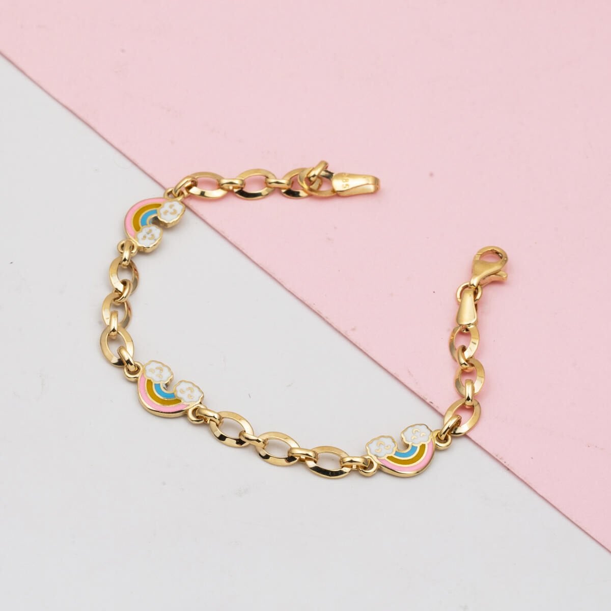 14K Yellow Gold Rainbow Enamel Children's Bracelet