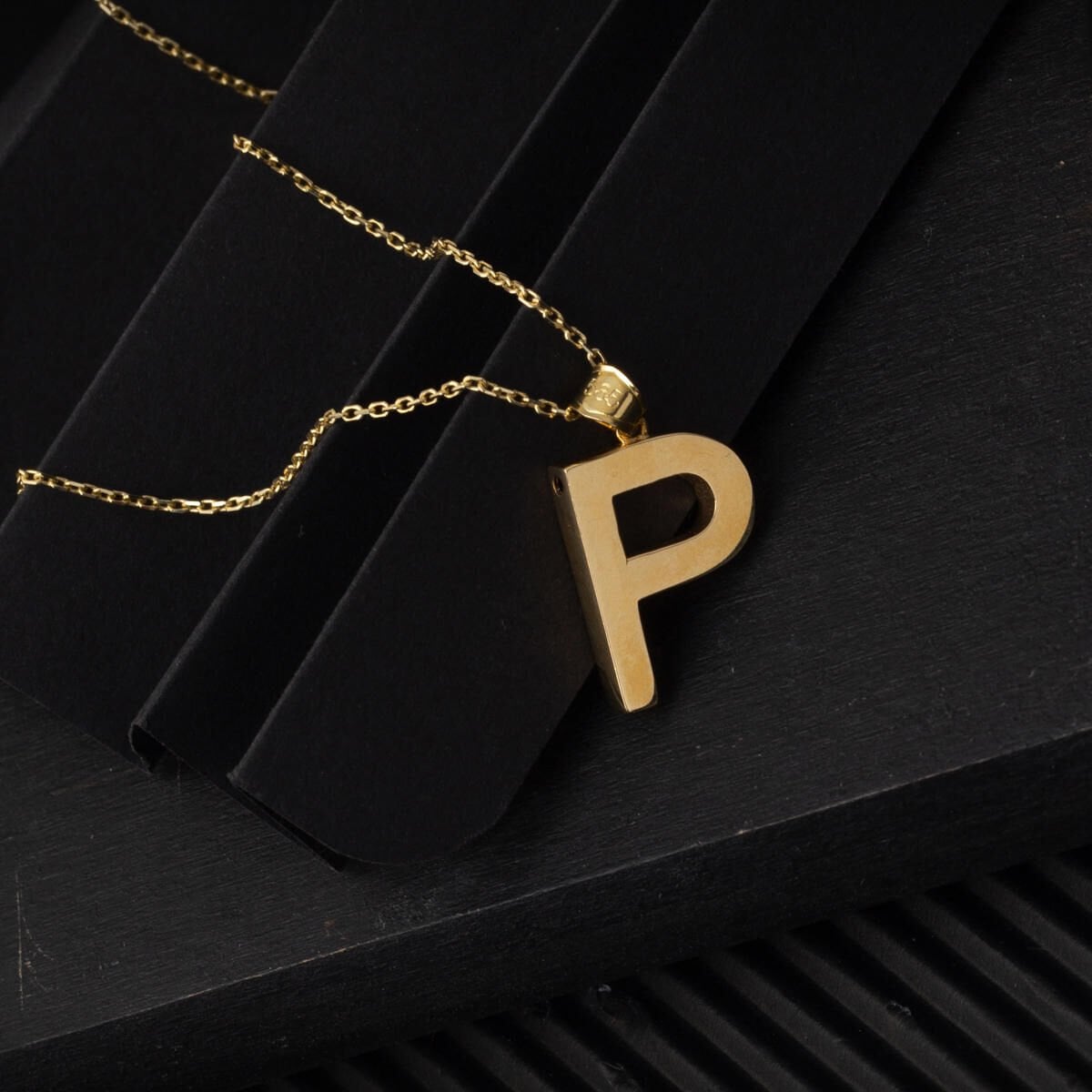 14K Yellow Gold Classic P Initial Necklace