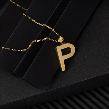14K Yellow Gold Classic P Initial Necklace