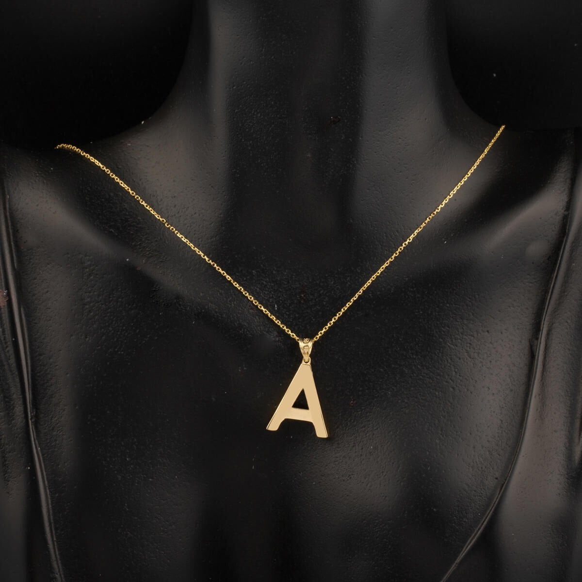 14K Yellow Gold Classic A Initial Necklace
