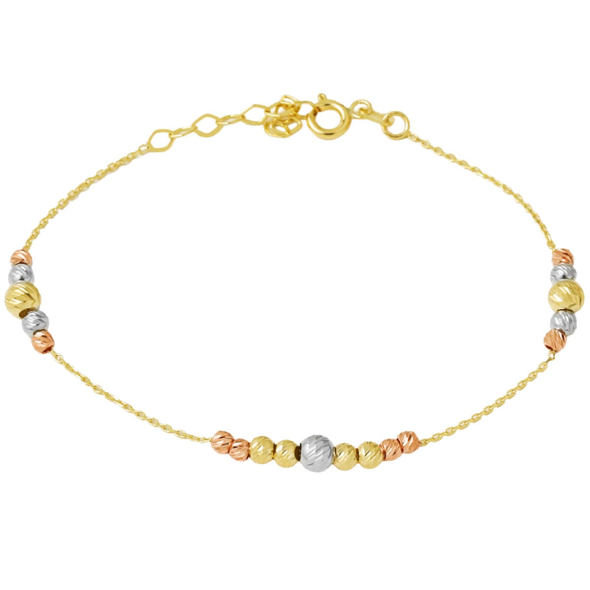 14K Yellow Gold Three Tone Gold Bead Bracelet