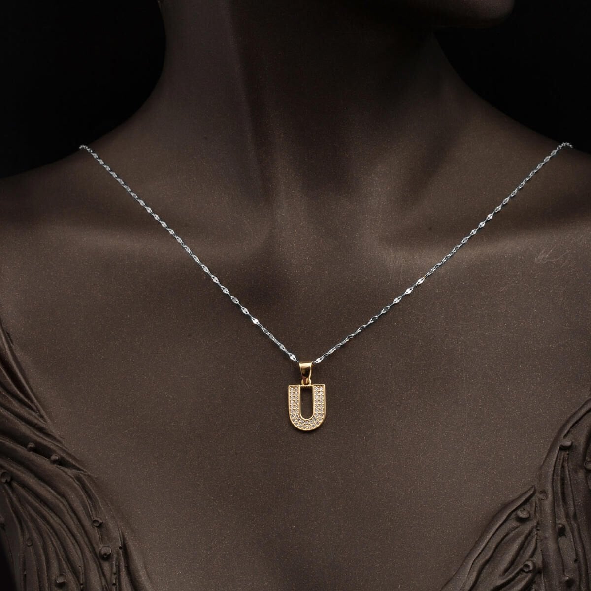 14K Yellow Gold U Initial Cubic Zirconia Pendant