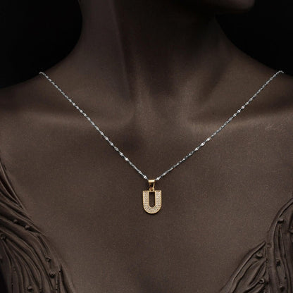 14K Yellow Gold U Initial Cubic Zirconia Pendant