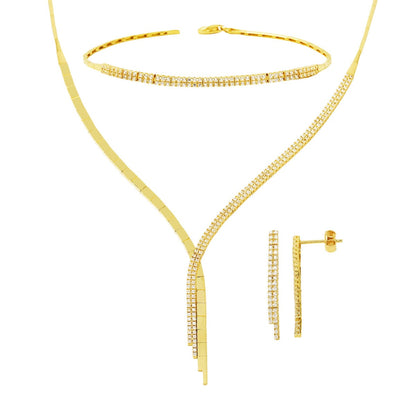 14K Yellow Gold Drop Tennis Cubic Zirconia Bridal Set