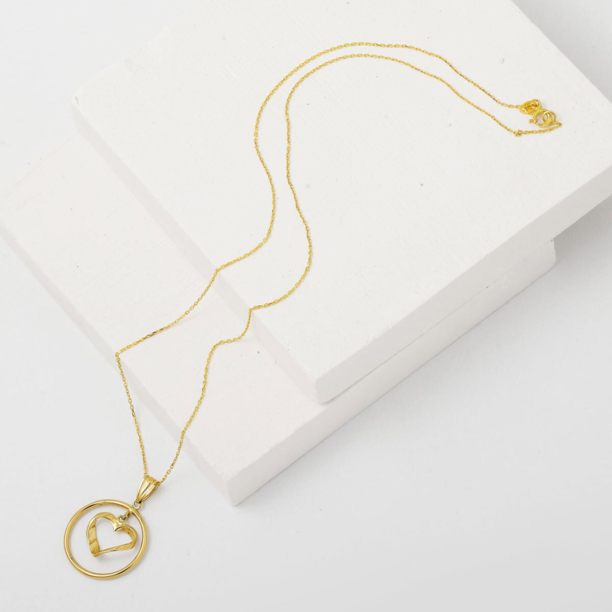 14K Yellow Gold Heart Hoop Pendant