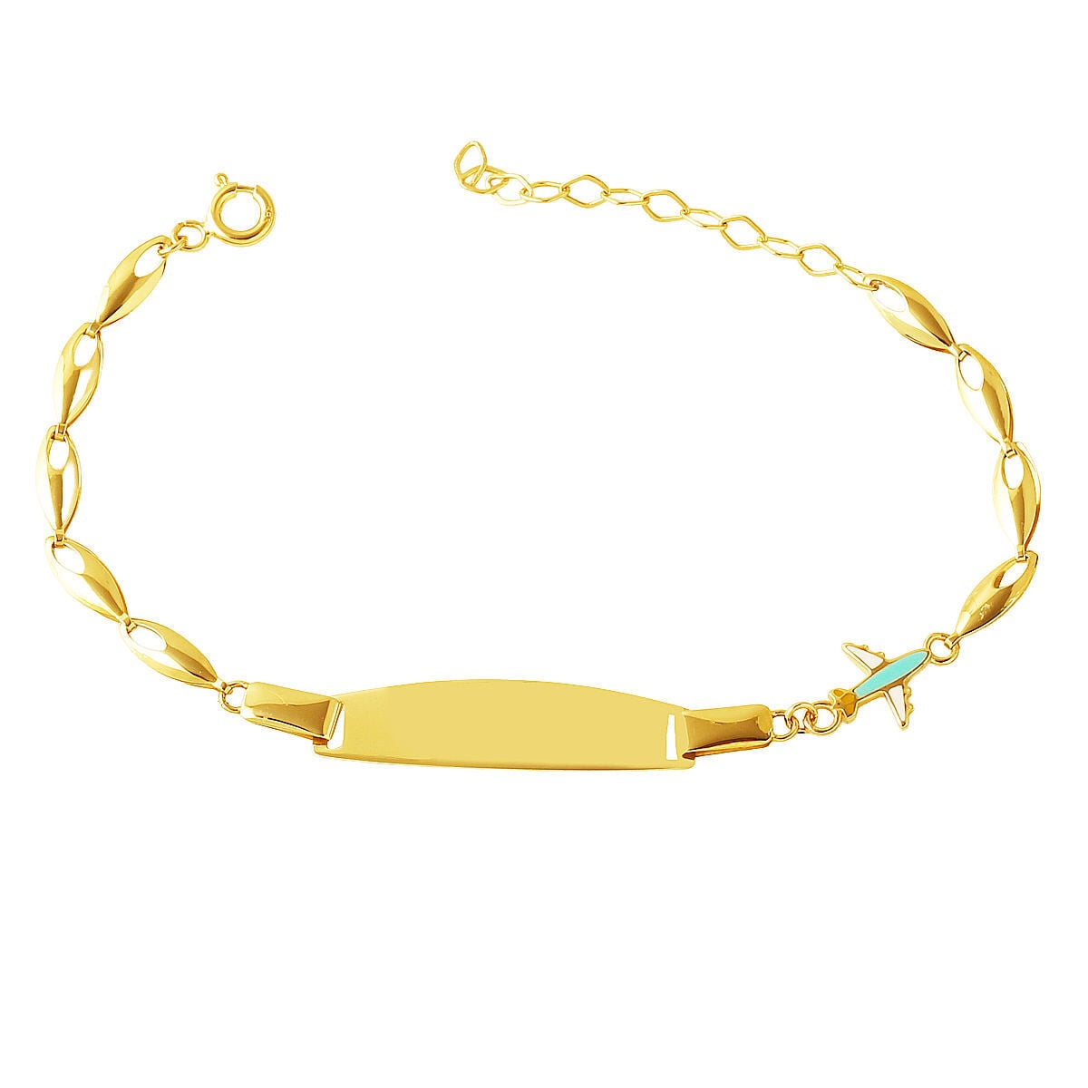 14K Yellow Gold Children's Airplane Motif Enamel ID Bracelet
