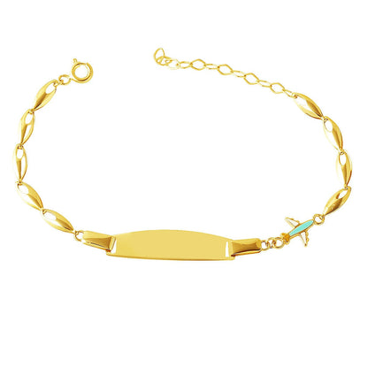 14K Yellow Gold Children's Airplane Motif Enamel ID Bracelet