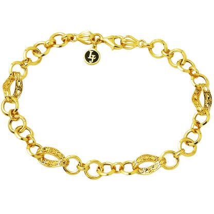 14K Yellow Gold Flower of Life Hoop Chain ID Bracelet