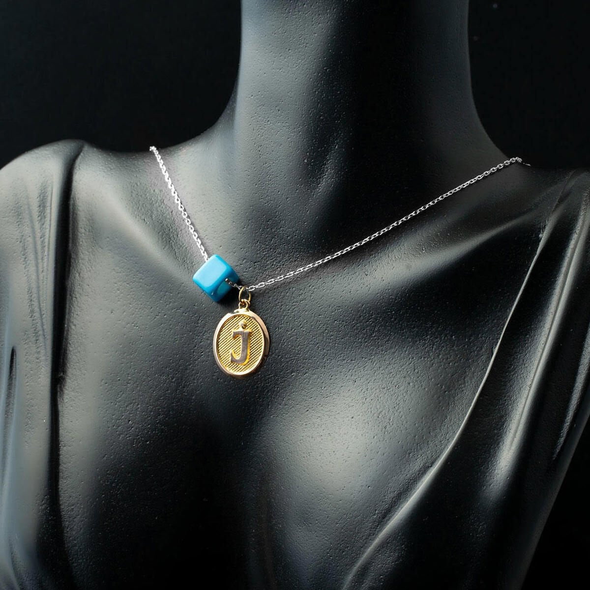 14K Yellow Gold Initial J Oval Pendant