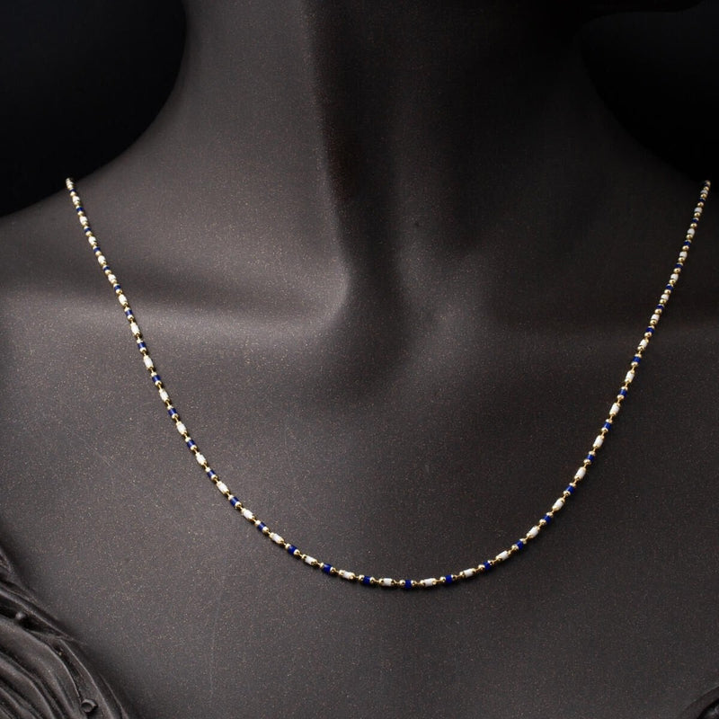 14K Yellow Gold Navy Blue Enamel Necklace