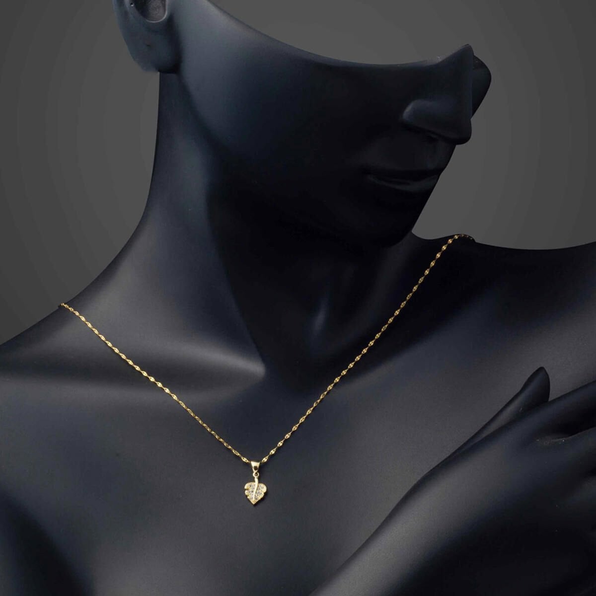14K Yellow Gold Leaf Minimalist Cubic Zirconia Necklace