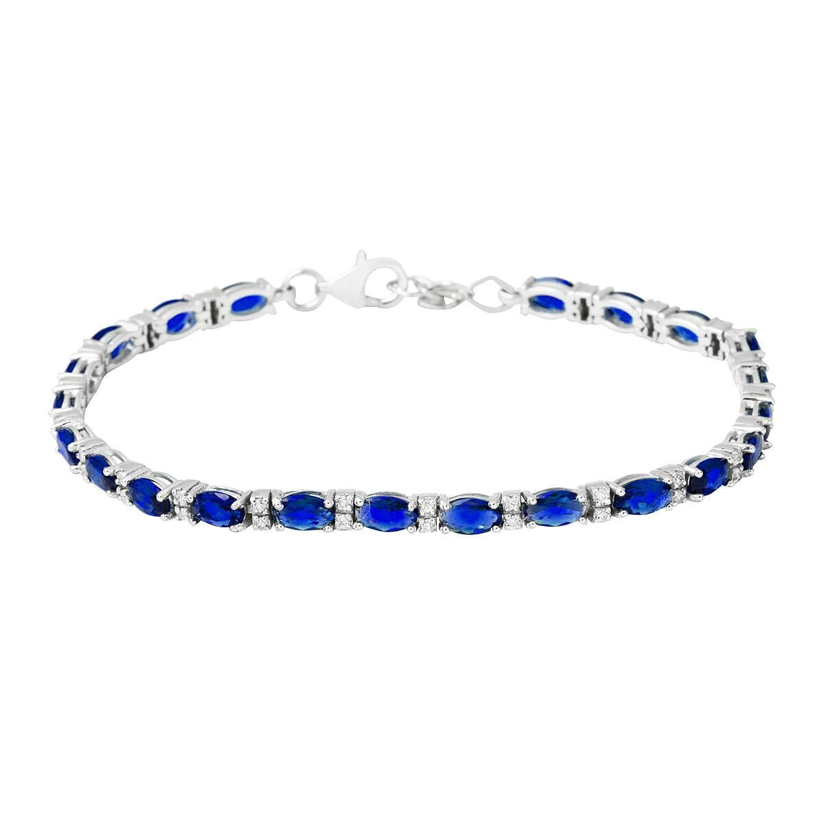 14K White Gold Tennis Diamond Sapphire Bracelet