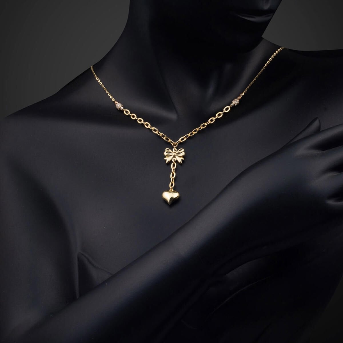14K Yellow Gold Heart Dangle Designer Inspired Cubic Zirconia Necklace