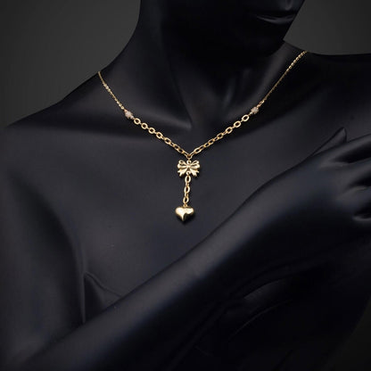 14K Yellow Gold Heart Dangle Designer Inspired Cubic Zirconia Necklace
