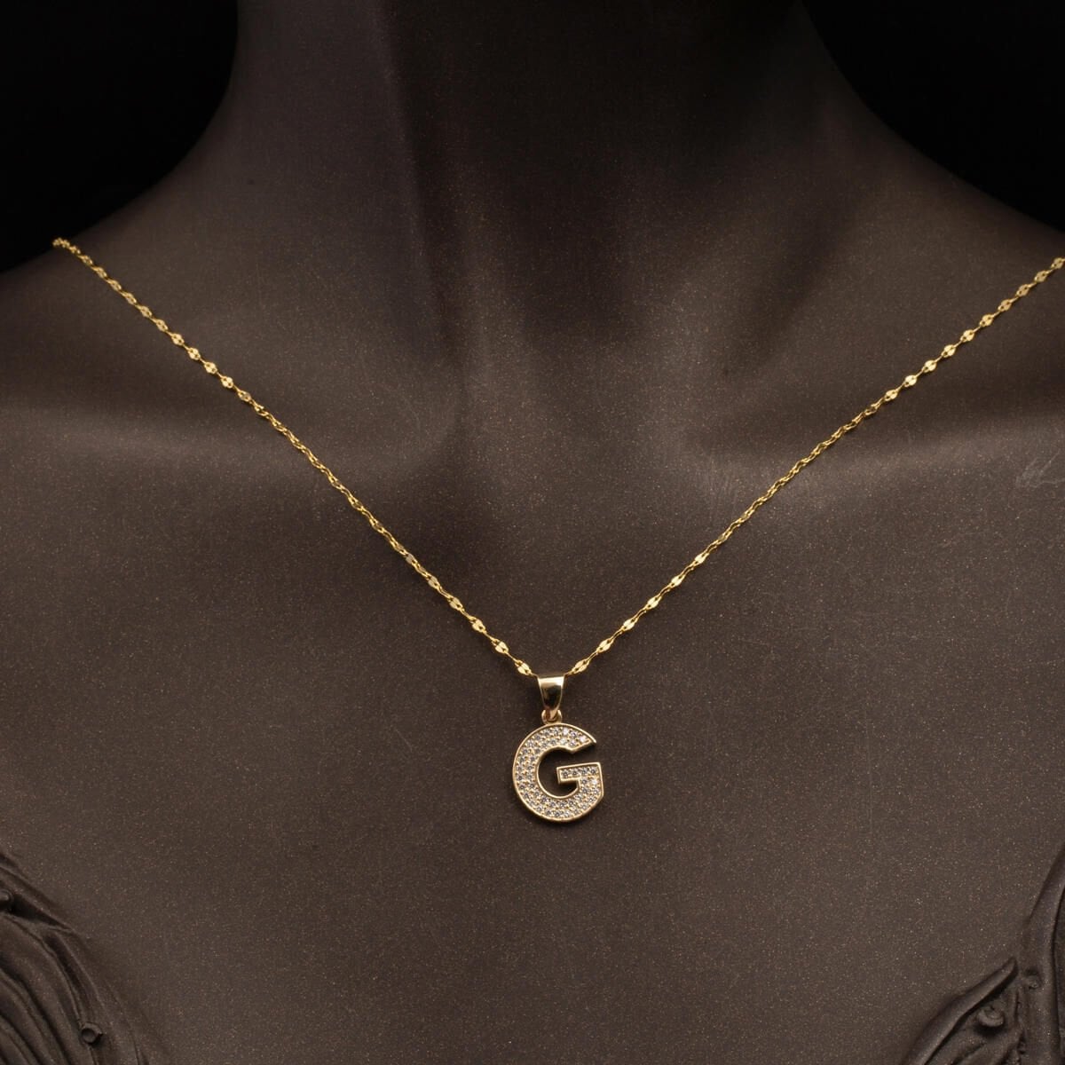 14K Yellow Gold G Initial Cubic Zirconia Necklace