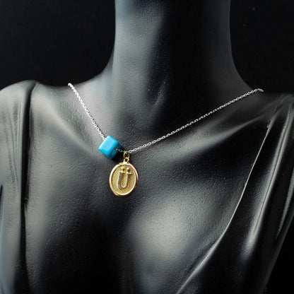 14K Yellow Gold U Initial Oval Pendant